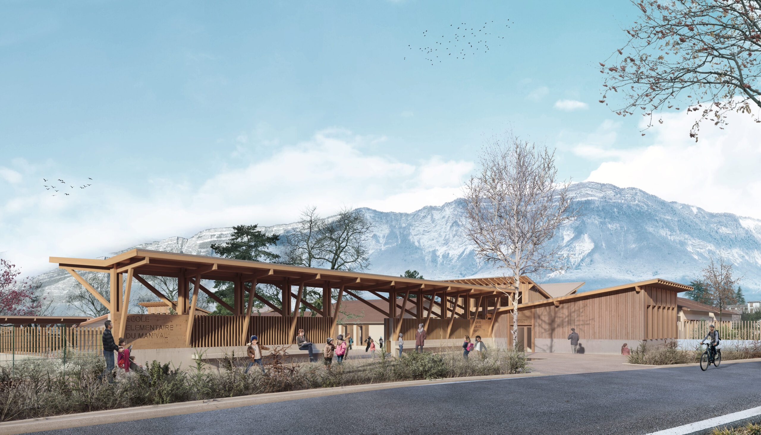 1_concours_groupe_scolaire_bois_réhabilitation_saint-nazaire-les-eymes_isère_ankha_architecture_perspective