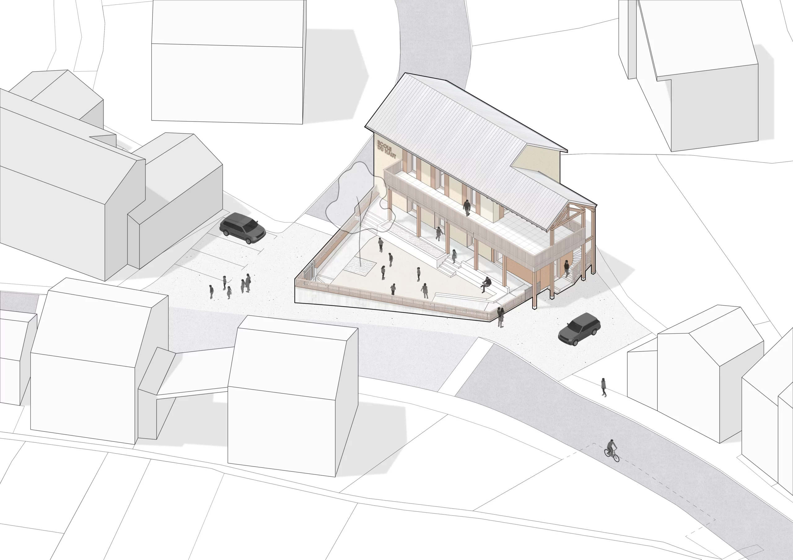 1_réhabilitation_logement_restaurant_scolaire_planay_savoie_ankha_architecture_axonométrie
